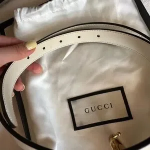 Gucci GG Marmont Thin Women’s Belt White Leather and Gold Size 75 Gucci GG Marmont thin belt ebony and beige size 75 | eBay main image 4